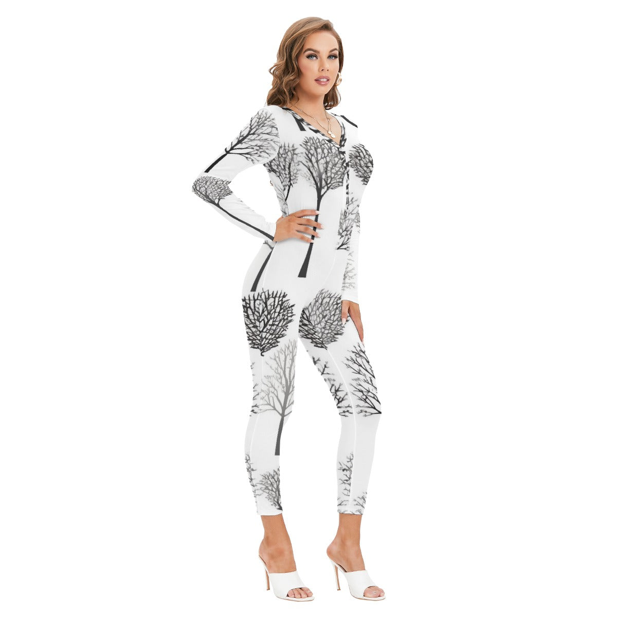 All-Over Print Women's Plunging Neck Jumpsuit