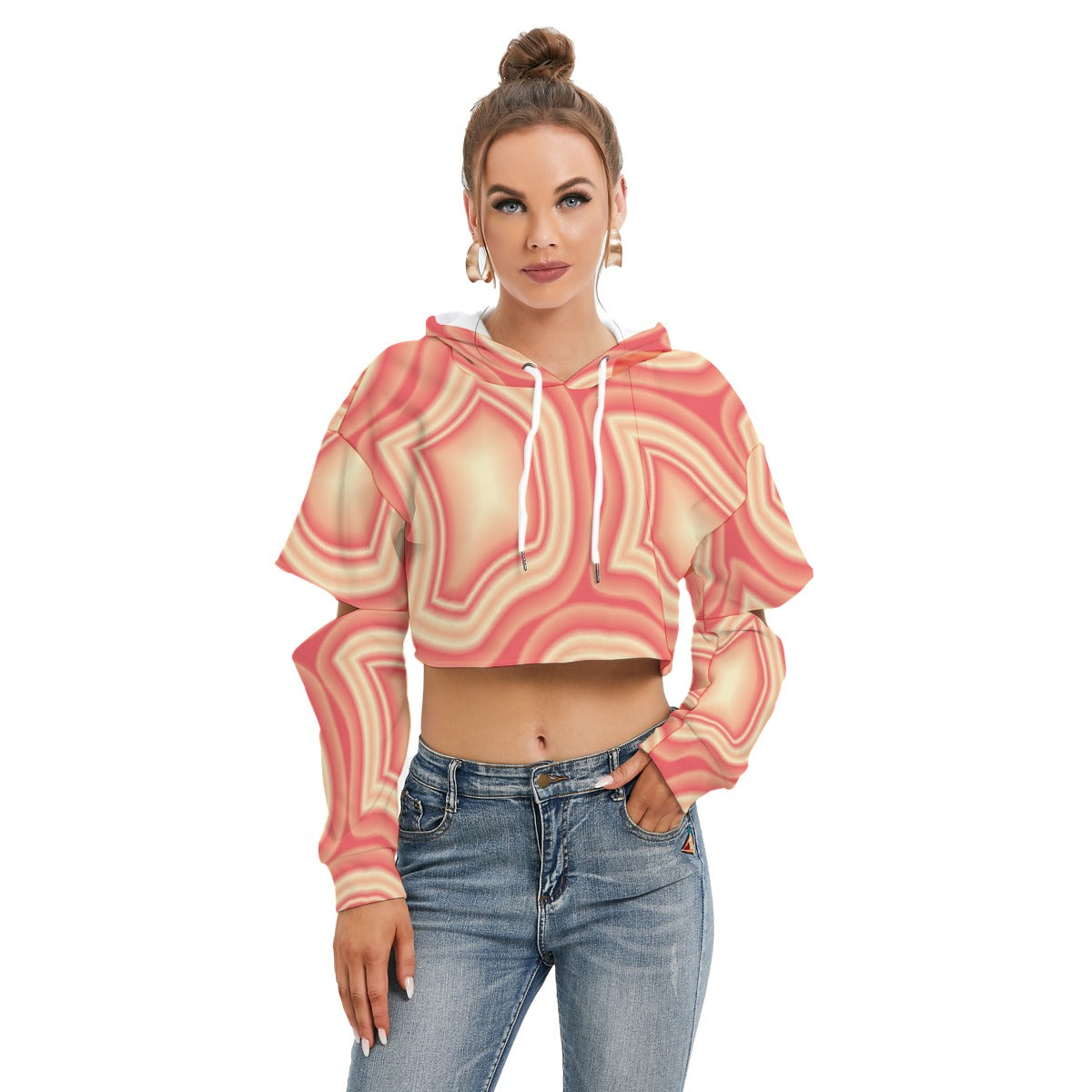 All-Over Print Women's Heavy Fleece Hoodie With Hollow Out Sleeve