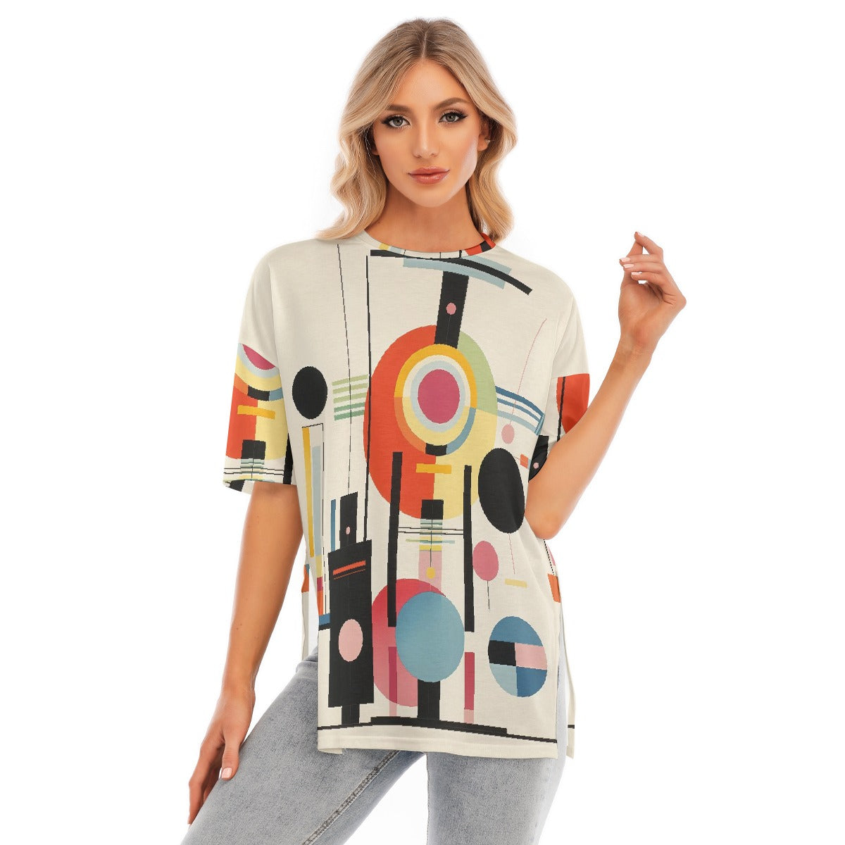 All-Over Print Women's Short Sleeves T-shirt With Hem Split