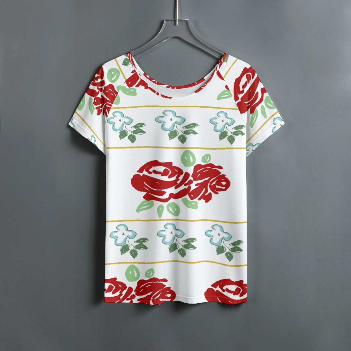 All-Over Print Women's Round Neck T-shirt With Raglan Sleeve