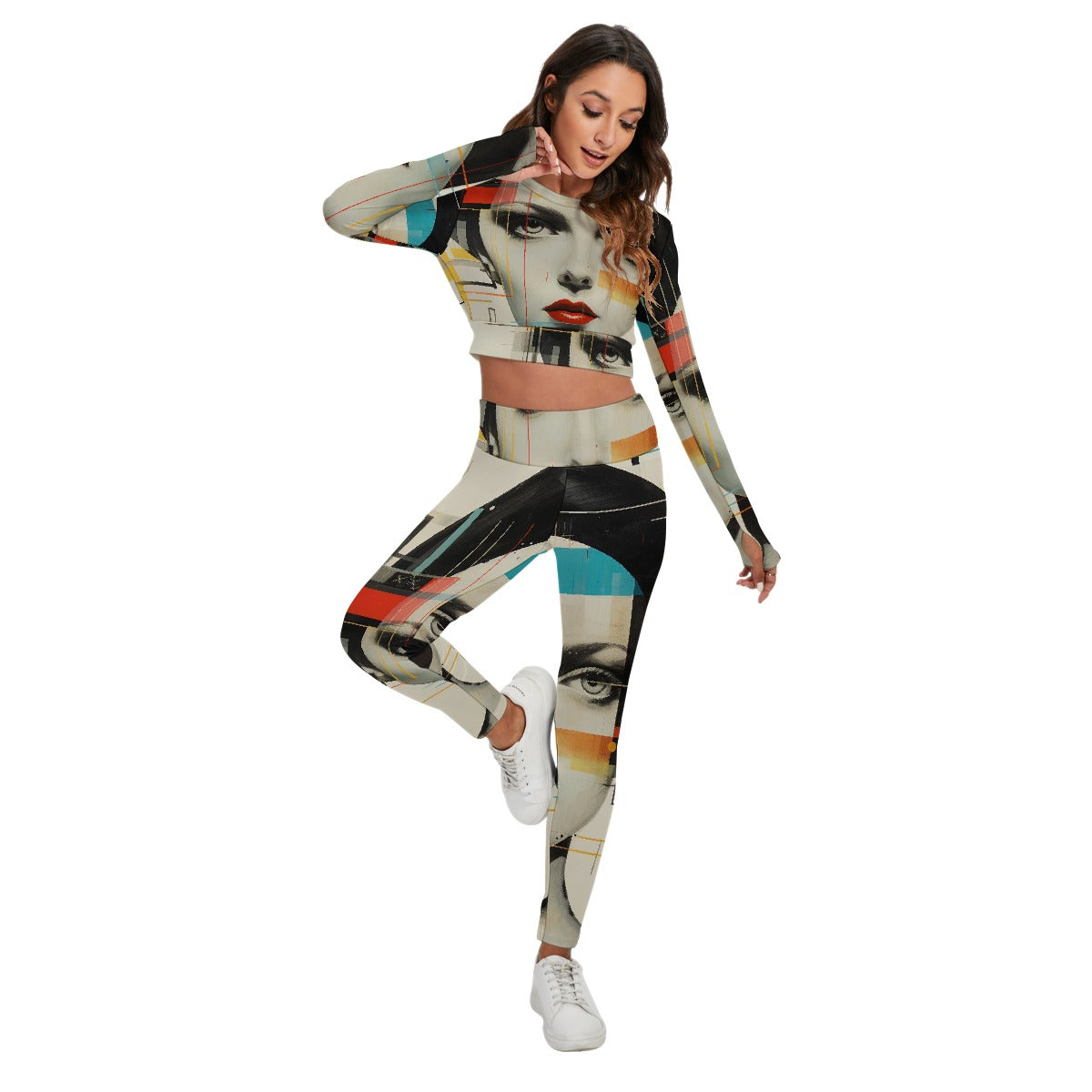 All-Over Print Women's Sport Set With Backless Top And Leggings