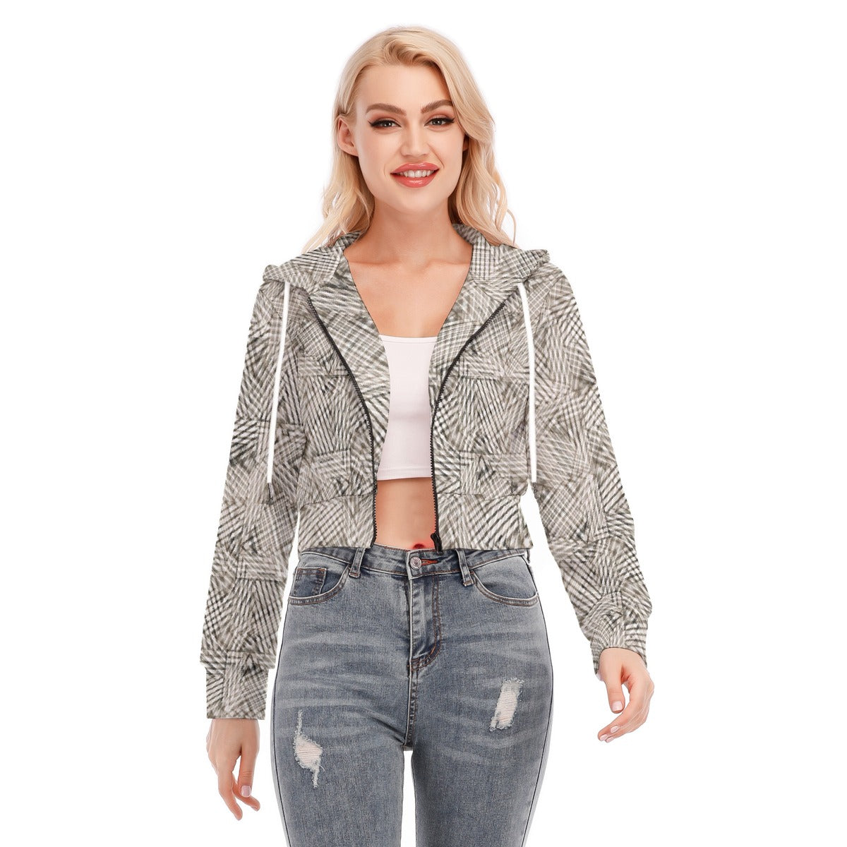 All-Over Print Women's Crop Top Hoodie With Zipper Closure