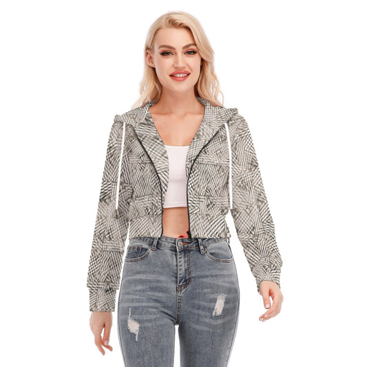 All-Over Print Women's Crop Top Hoodie With Zipper Closure