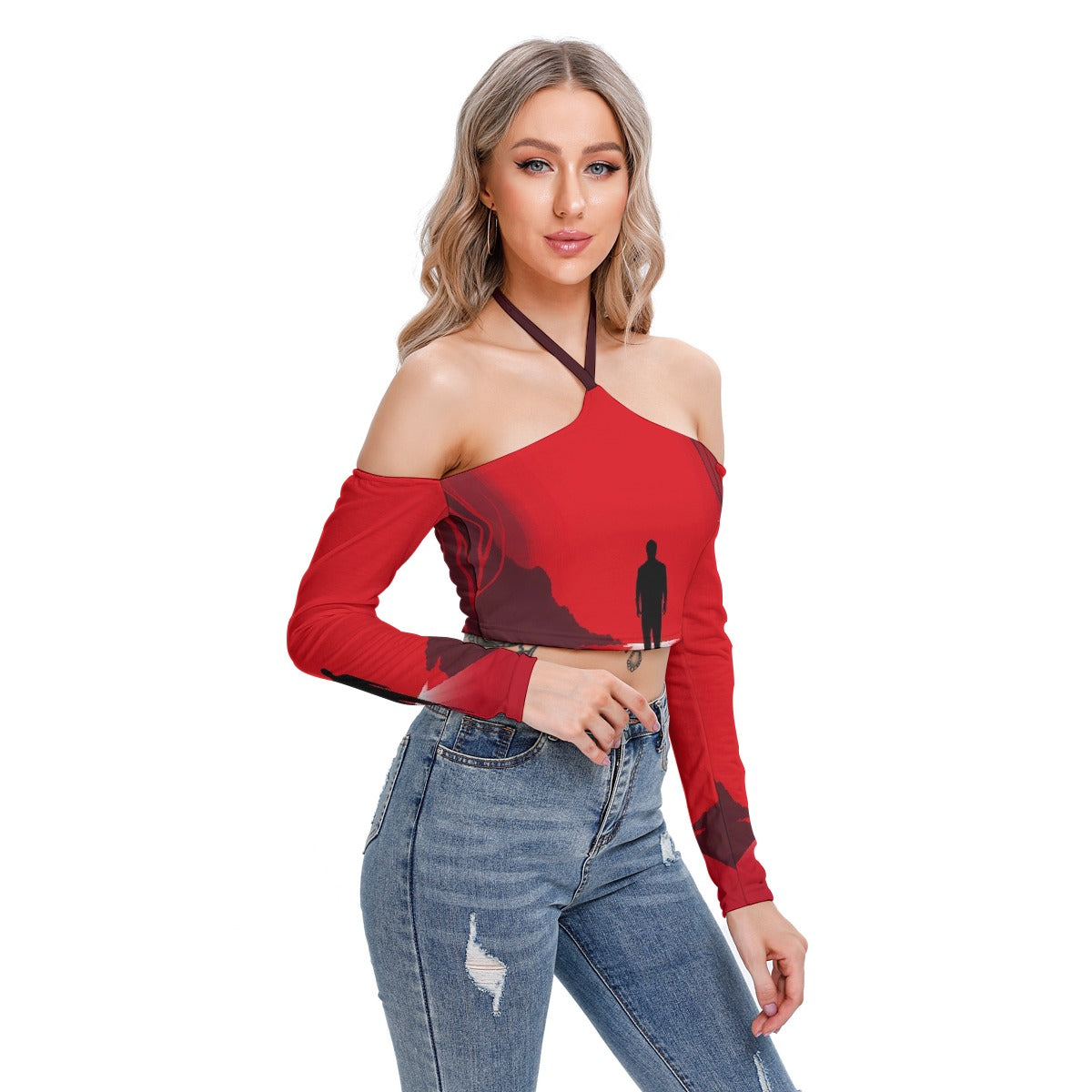 All-Over Print Women's Halter Lace-up Top