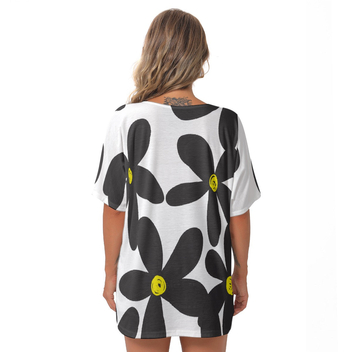 All-Over Print Women's Bat Sleeves V-Neck Blouse