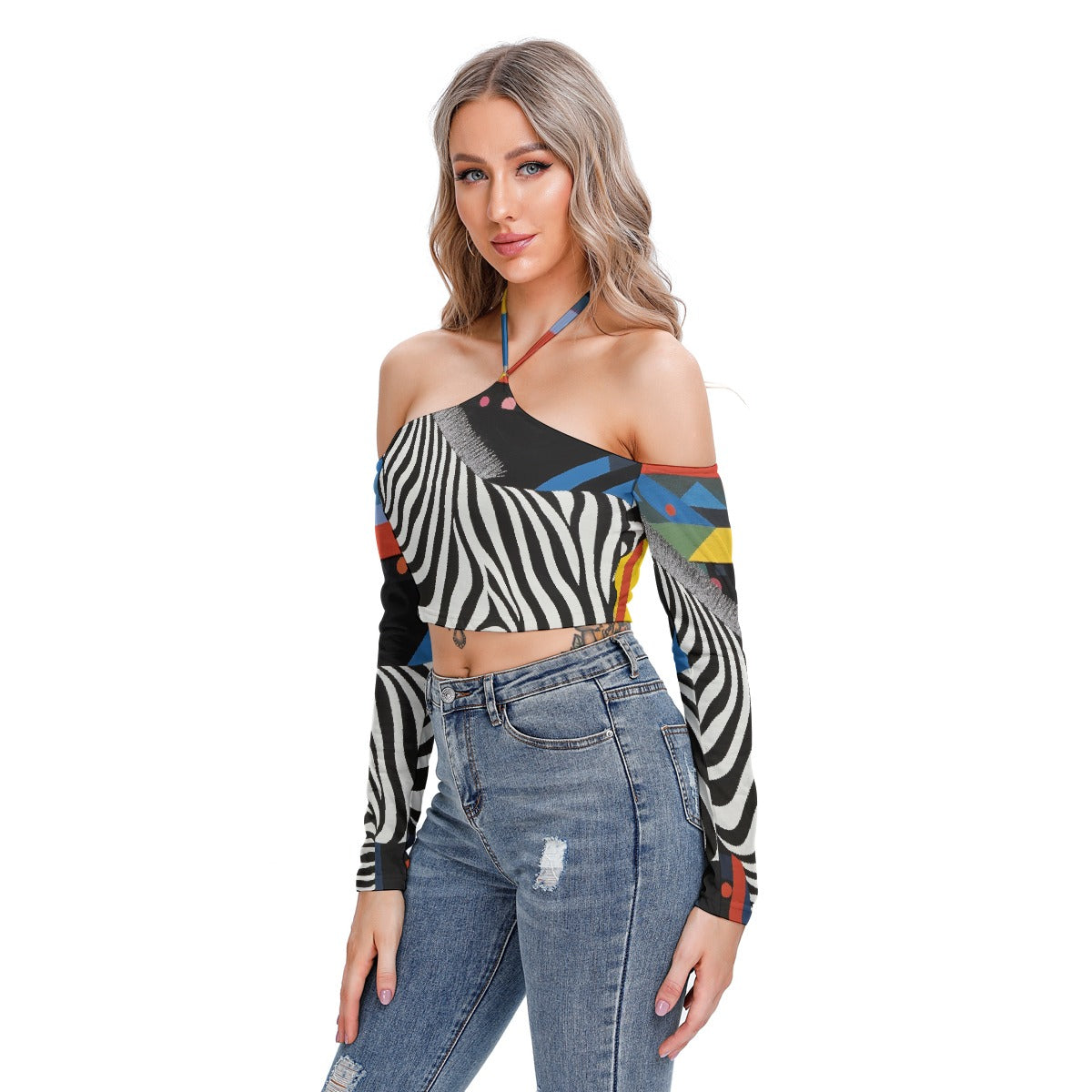 All-Over Print Women's Halter Lace-up Top