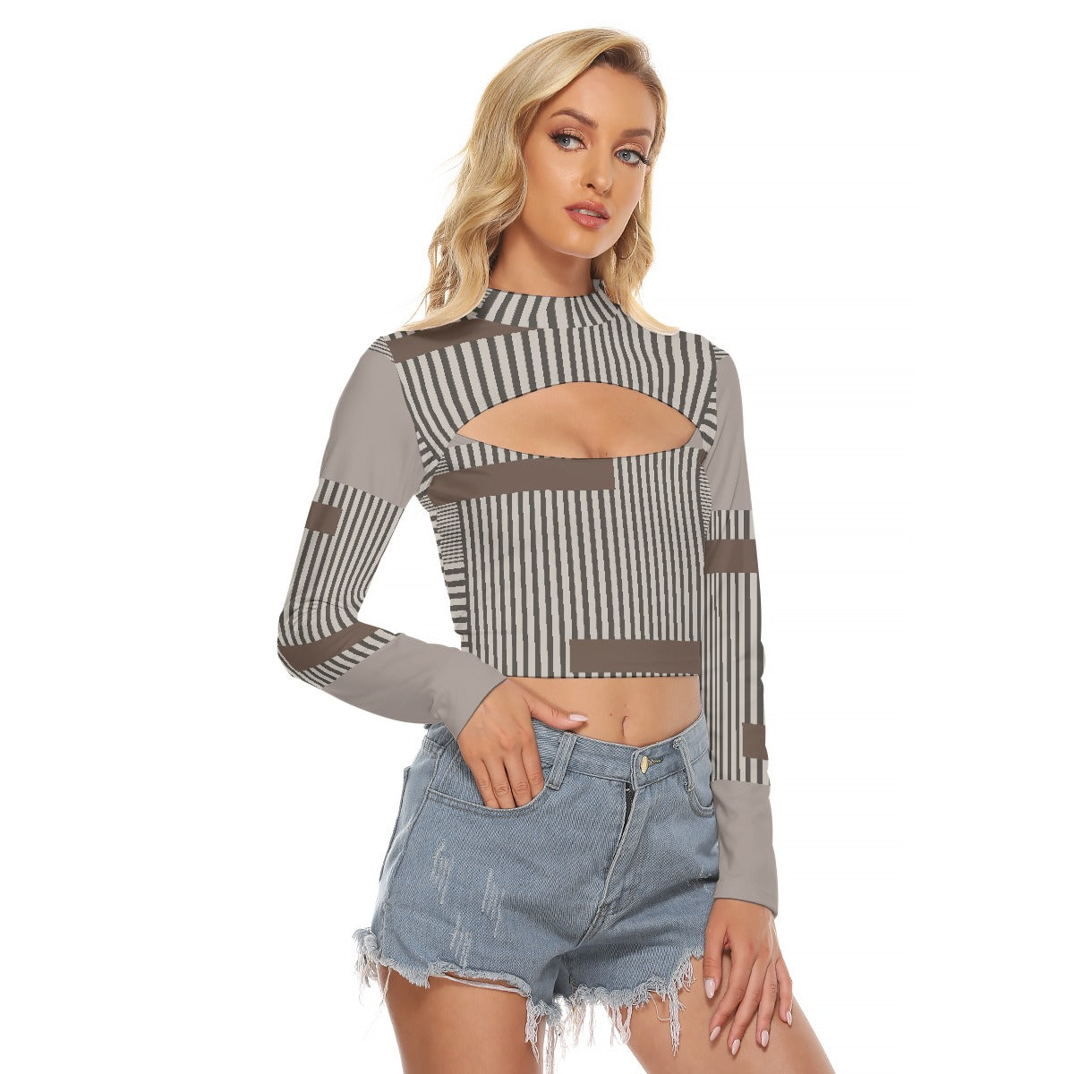 All-Over Print Women's Hollow Chest Keyhole Tight Crop Top