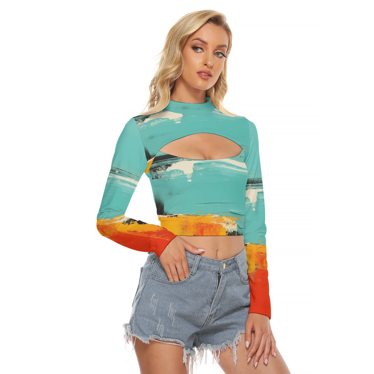 All-Over Print Women's Hollow Chest Keyhole Tight Crop Top
