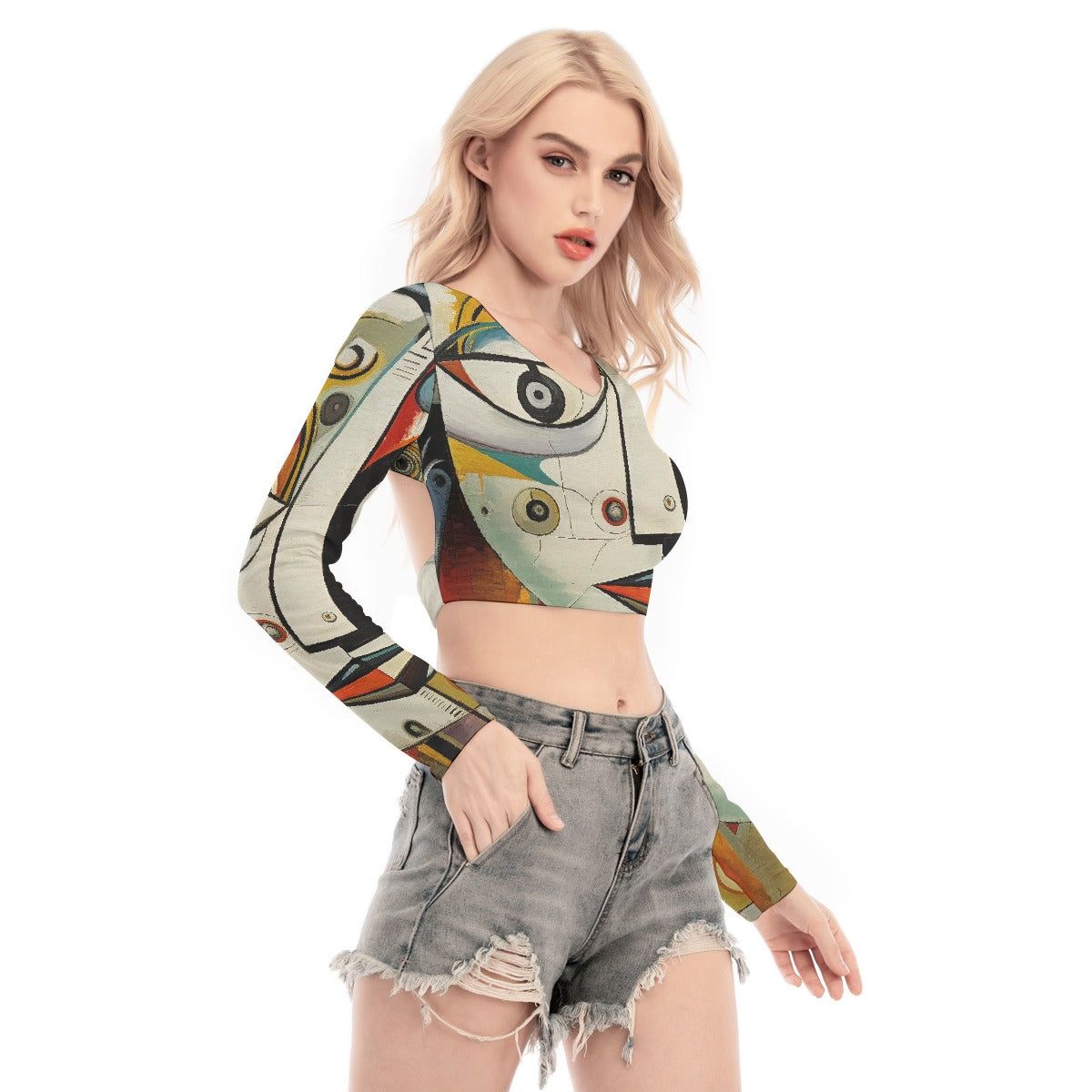 All-Over Print Women's Back Hollow T-shirt With Strap