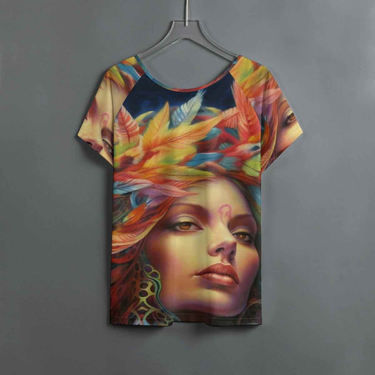 All-Over Print Women's Round Neck T-shirt With Raglan Sleeve