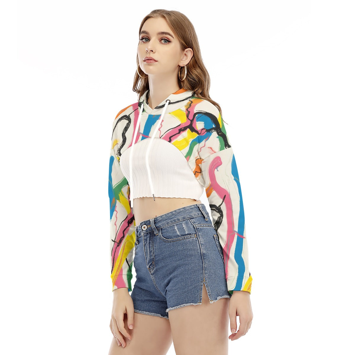 All-Over Print Women's Smock Short Hoodie With Long Sleeve
