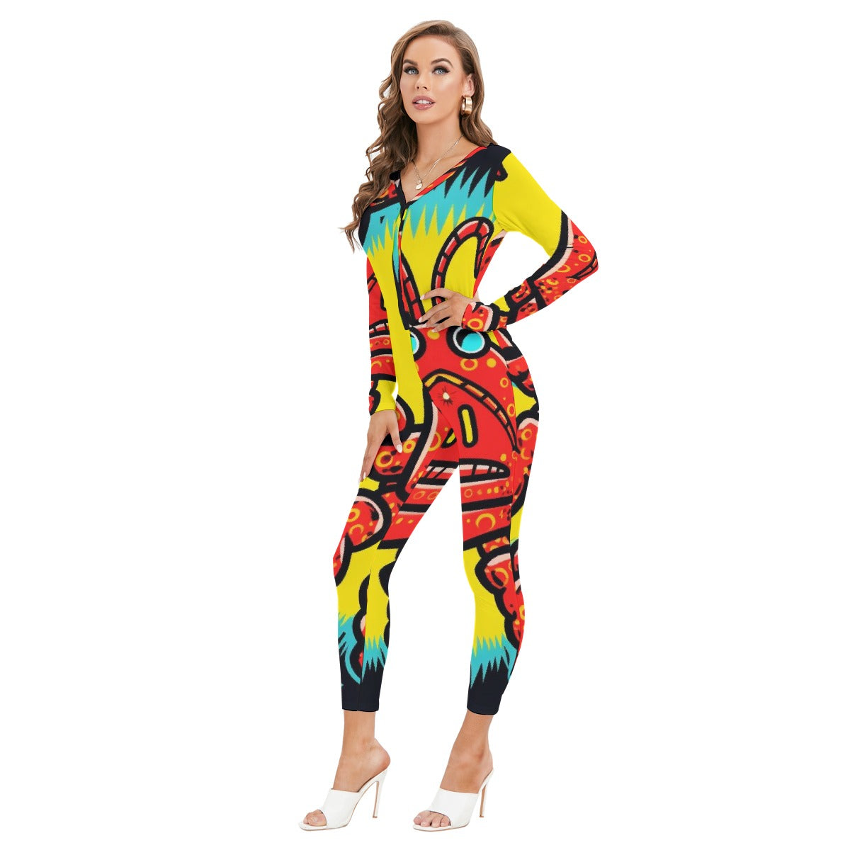 All-Over Print Women's Plunging Neck Jumpsuit