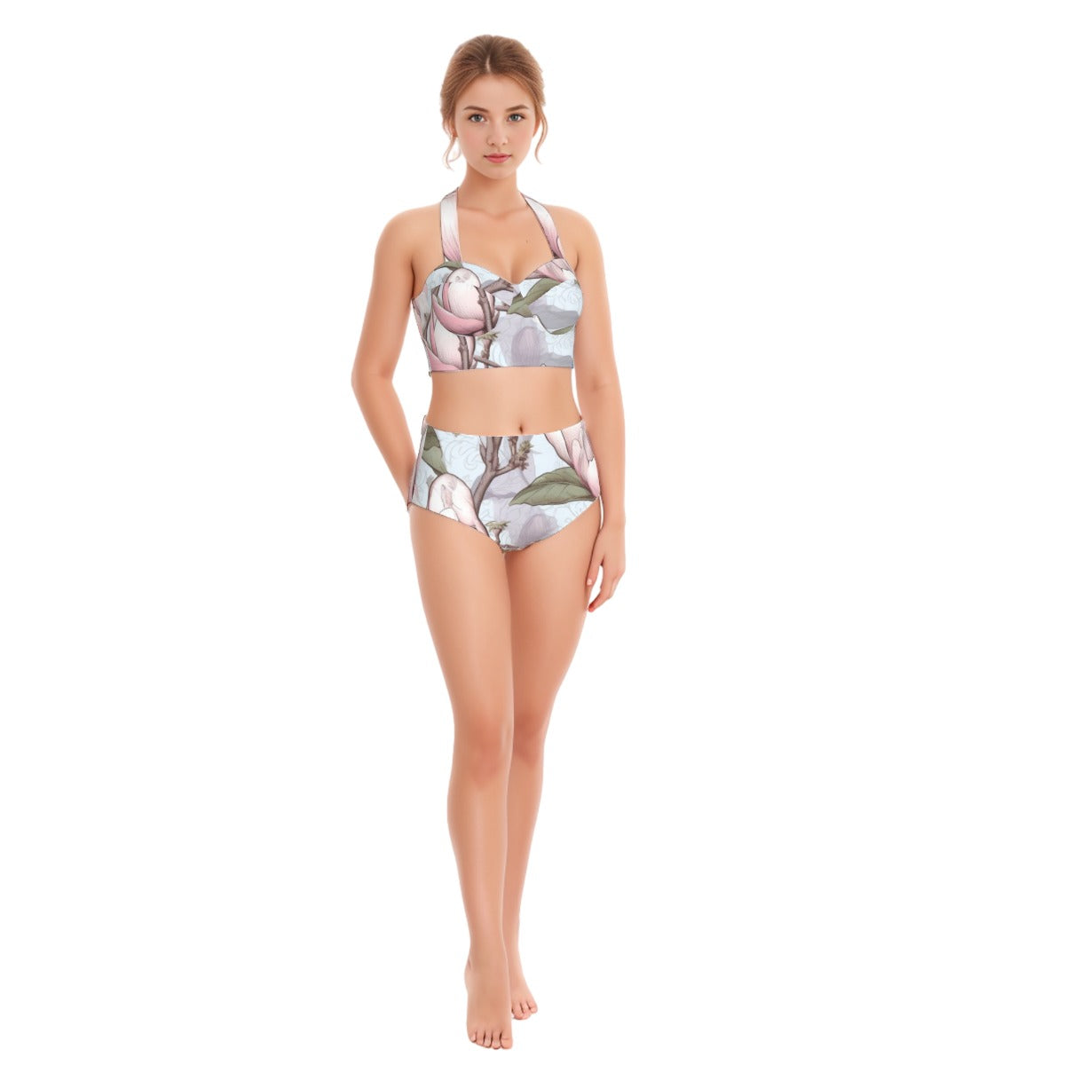 All-Over Print Women's Swimsuit Set With Halter