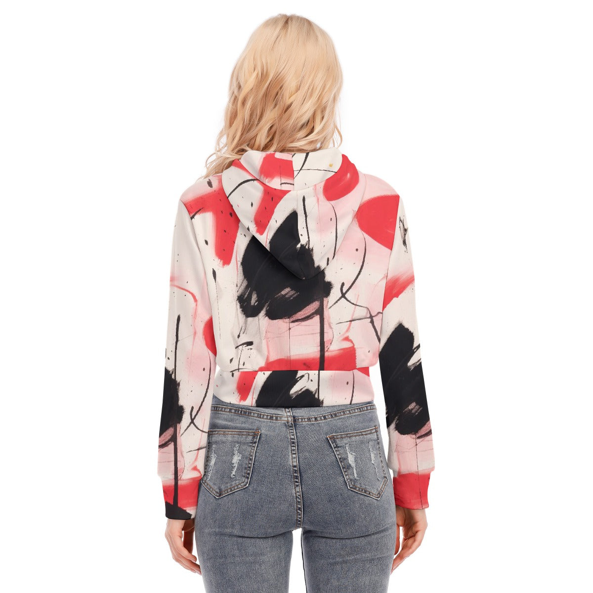 All-Over Print Women's Crop Top Hoodie With Zipper Closure