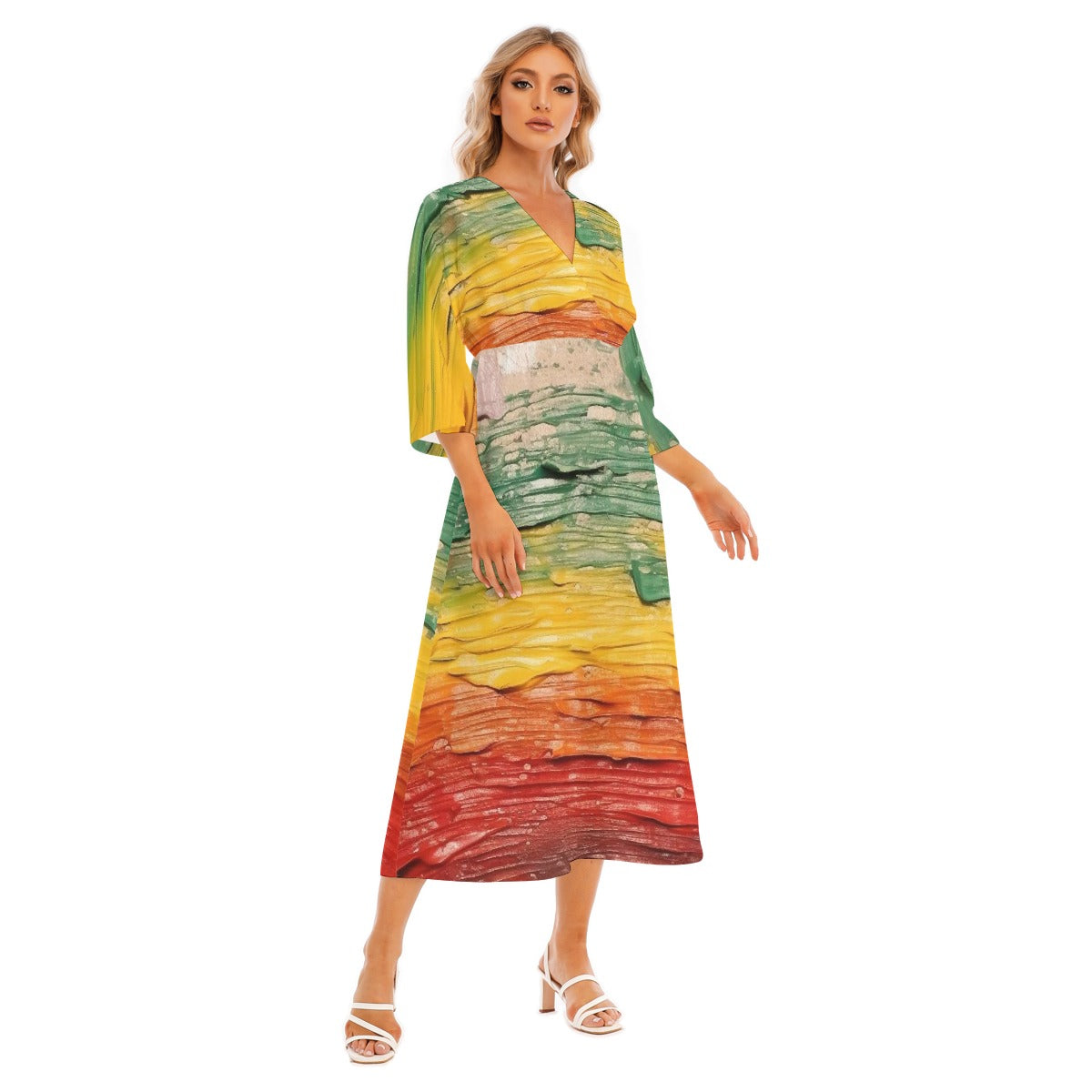 All-Over Print Women's Mid-Sleeve Long Dress
