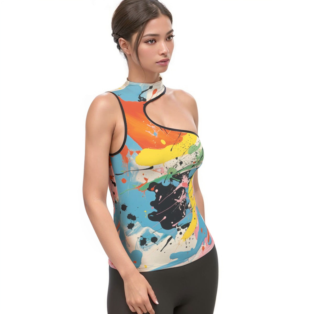 All-Over Print Women's Halter Sleeveless Asymmetrical Tank Top