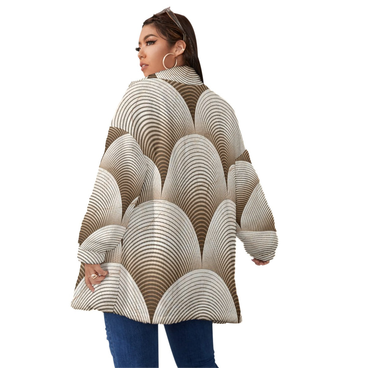 All-Over Print Unisex Borg Fleece Stand-up Collar Coat With Zipper Closure(Plus Size)