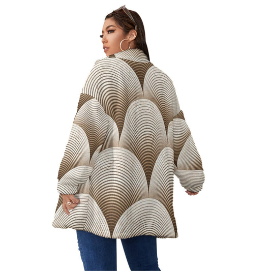 All-Over Print Unisex Borg Fleece Stand-up Collar Coat With Zipper Closure(Plus Size)