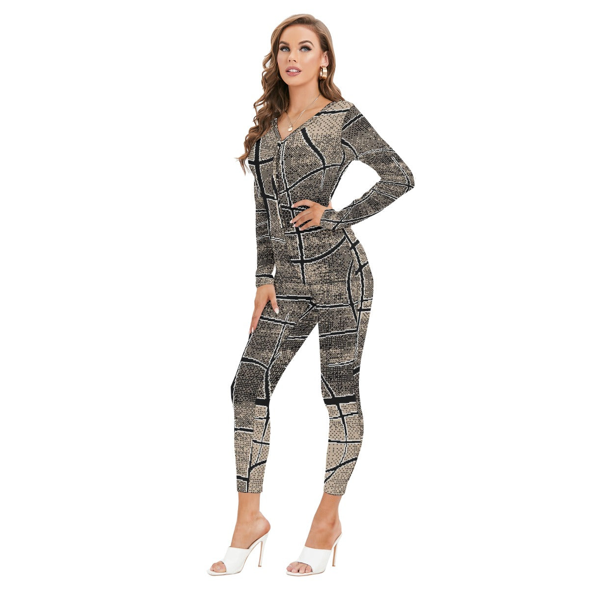 All-Over Print Women's Plunging Neck Jumpsuit