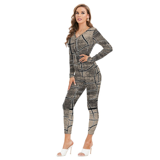 All-Over Print Women's Plunging Neck Jumpsuit