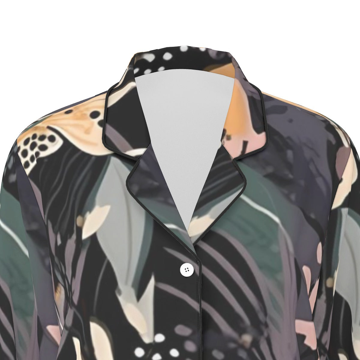 All-Over Print Women's Long Sleeve Pajama Set With Black Contrast Piping