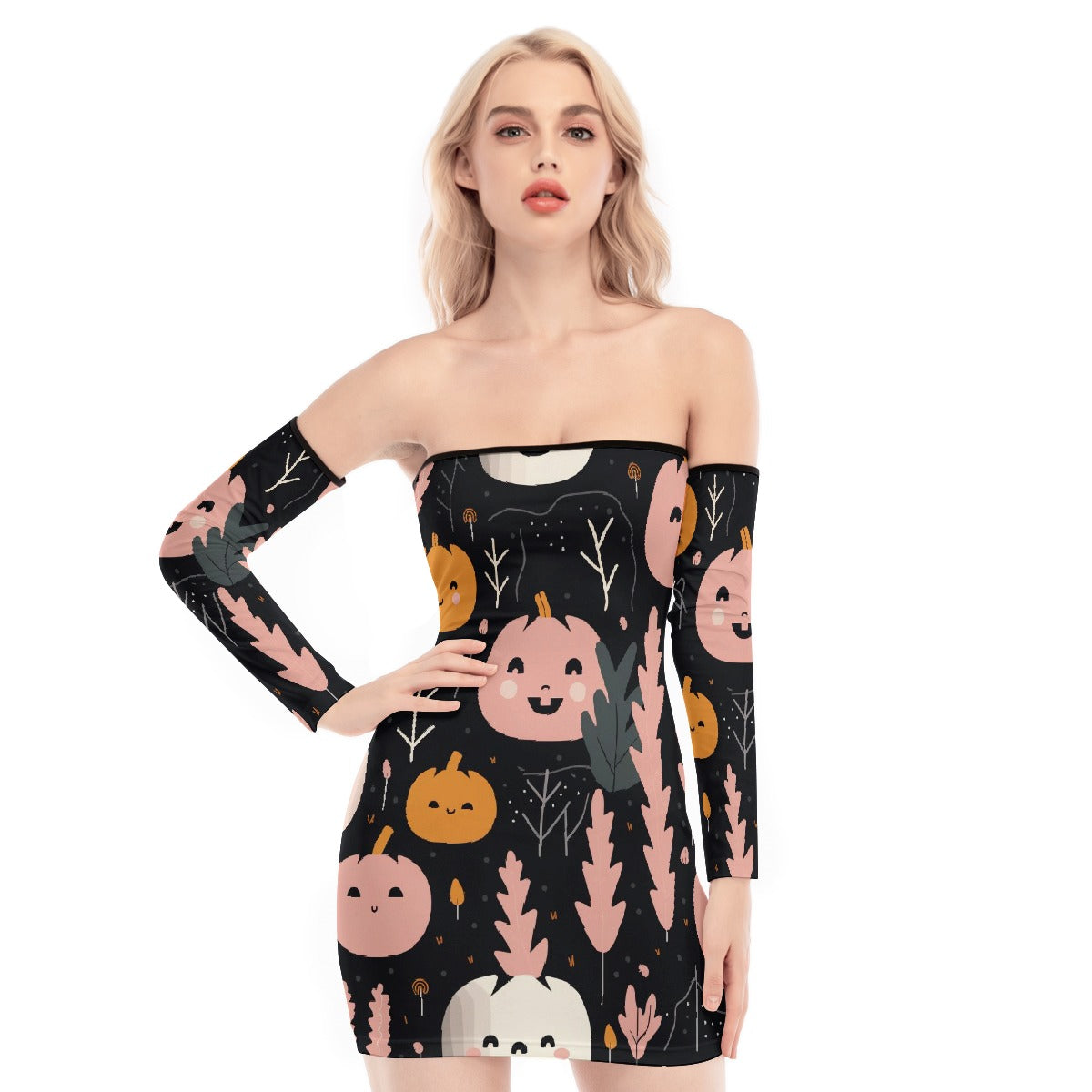 All-Over Print Women's Off-shoulder Back Lace-up Dress