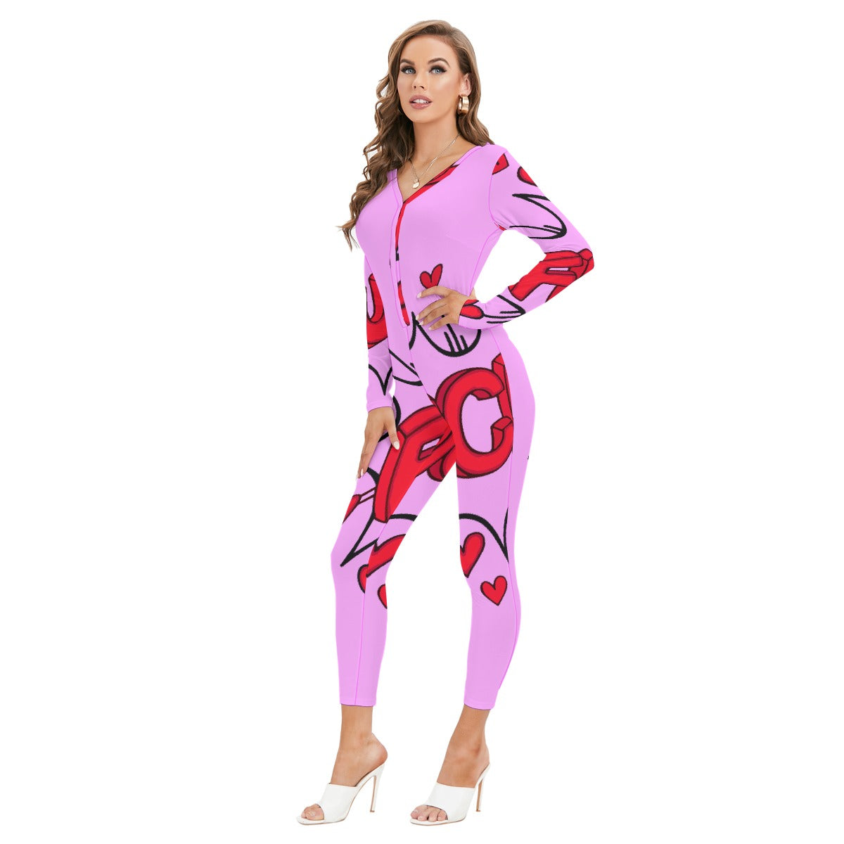 All-Over Print Women's Plunging Neck Jumpsuit