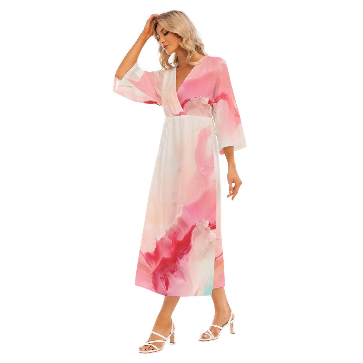 All-Over Print Women's Mid-Sleeve Long Dress