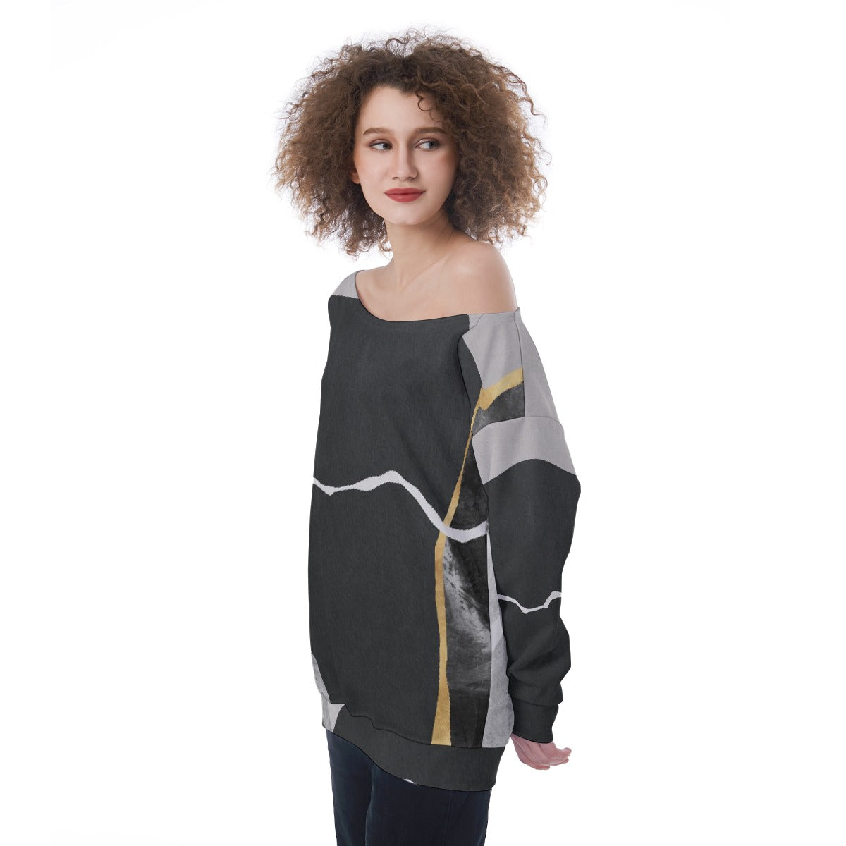 All-Over Print Oversized Women's Off-Shoulder Sweatshirt