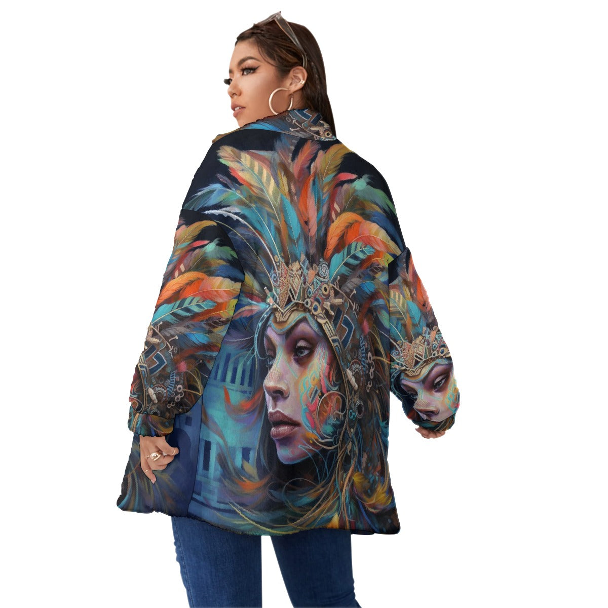 All-Over Print Unisex Borg Fleece Stand-up Collar Coat With Zipper Closure(Plus Size)