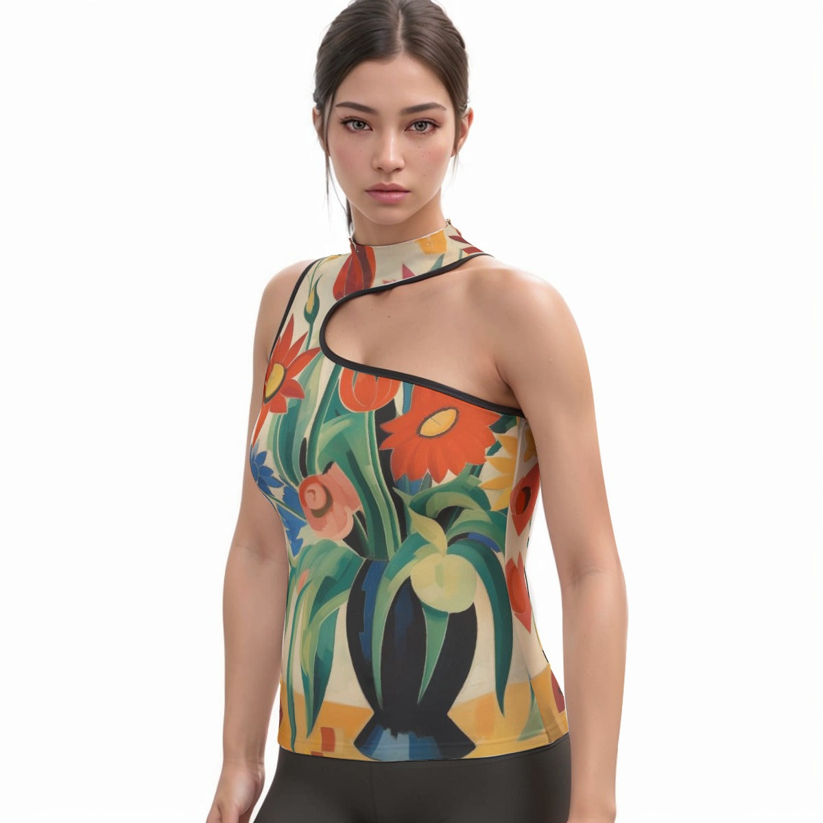 All-Over Print Women's Halter Sleeveless Asymmetrical Tank Top