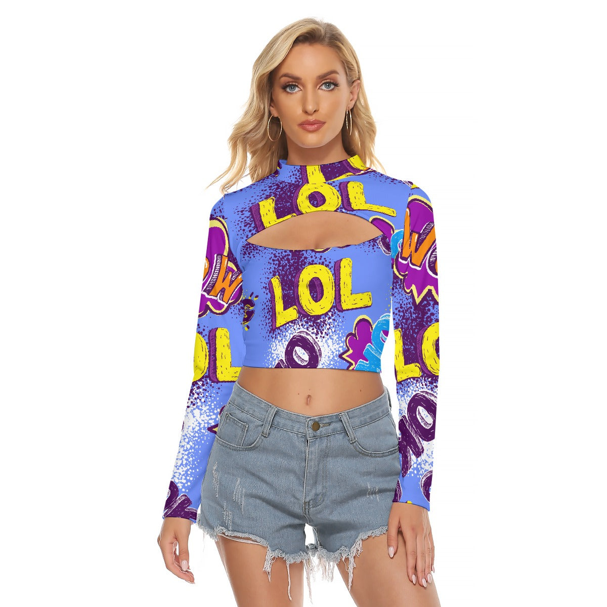 All-Over Print Women's Hollow Chest Keyhole Tight Crop Top