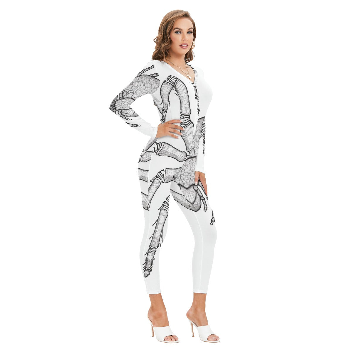 All-Over Print Women's Plunging Neck Jumpsuit