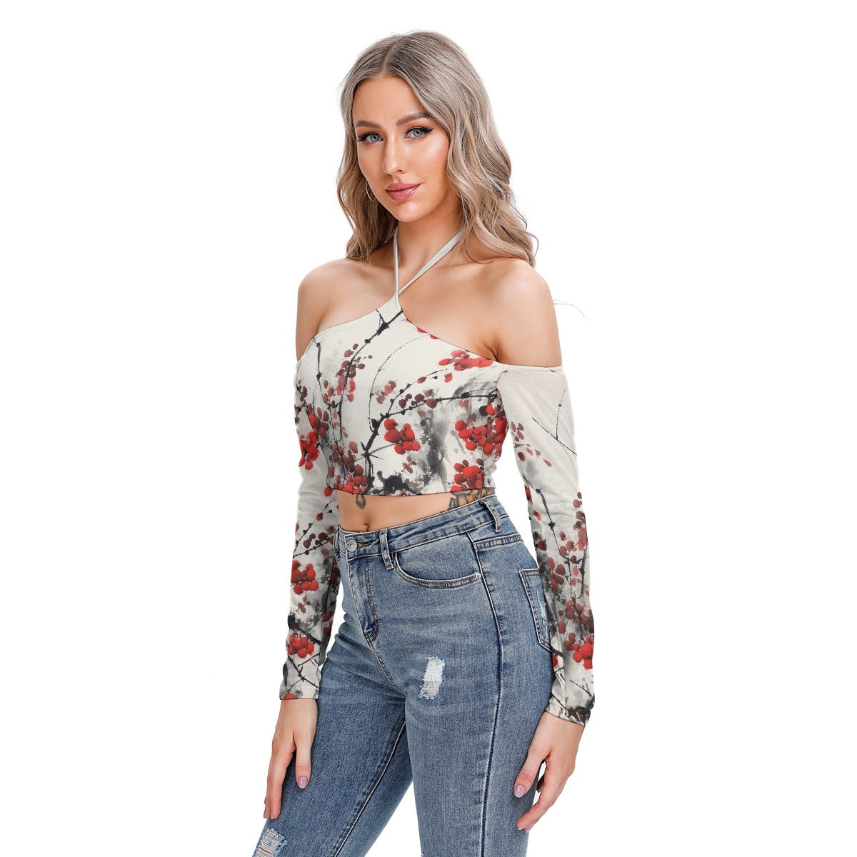 All-Over Print Women's Halter Lace-up Top