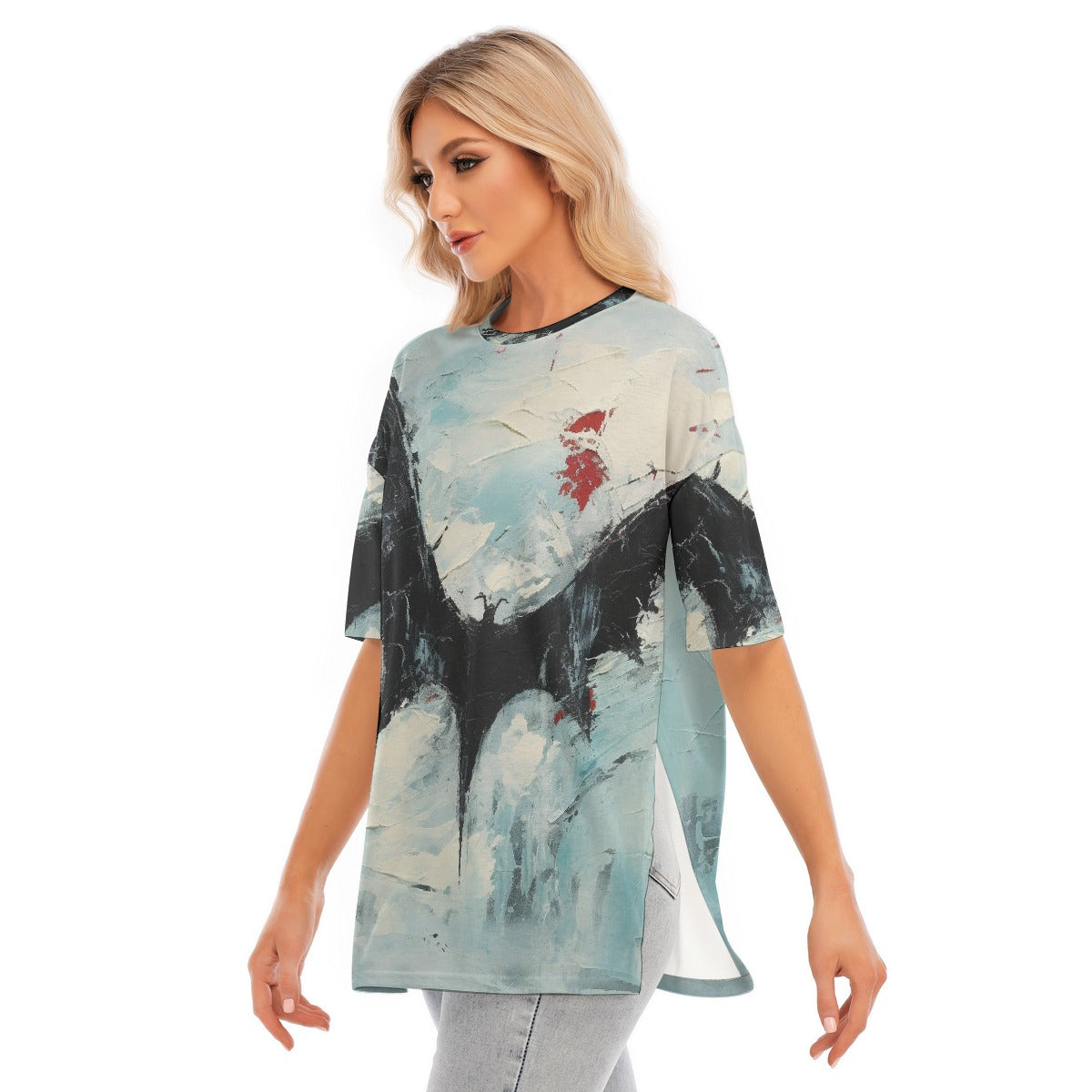 All-Over Print Women's Short Sleeves T-shirt With Hem Split