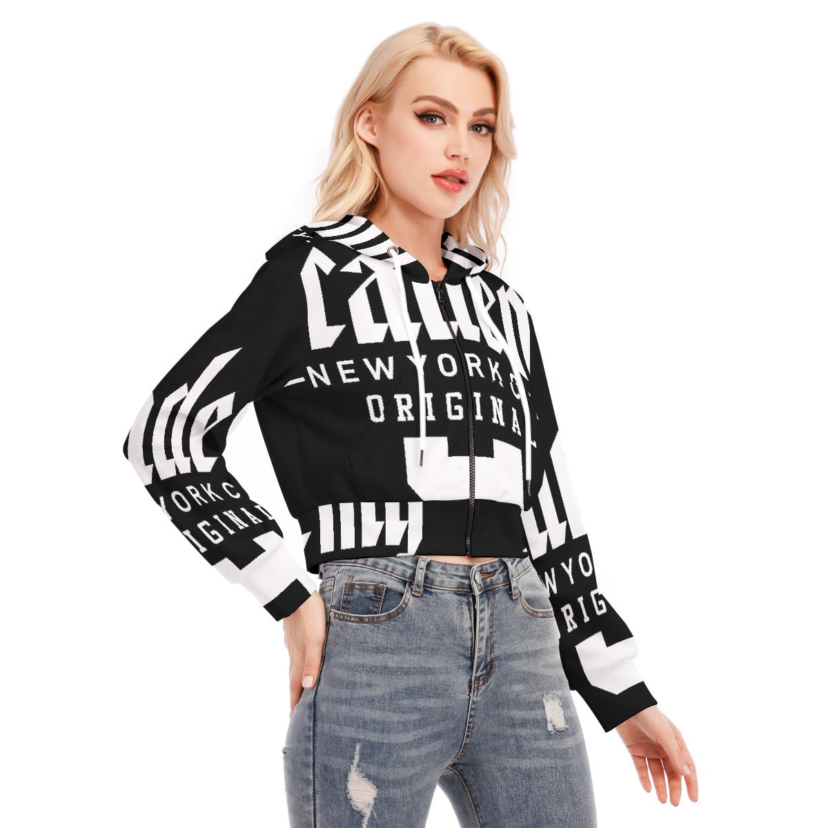 All-Over Print Women's Crop Top Hoodie With Zipper Closure