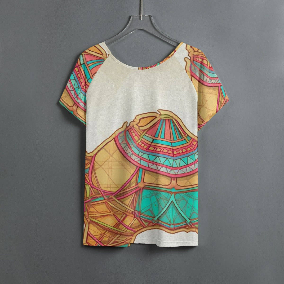 All-Over Print Women's Round Neck T-shirt With Raglan Sleeve