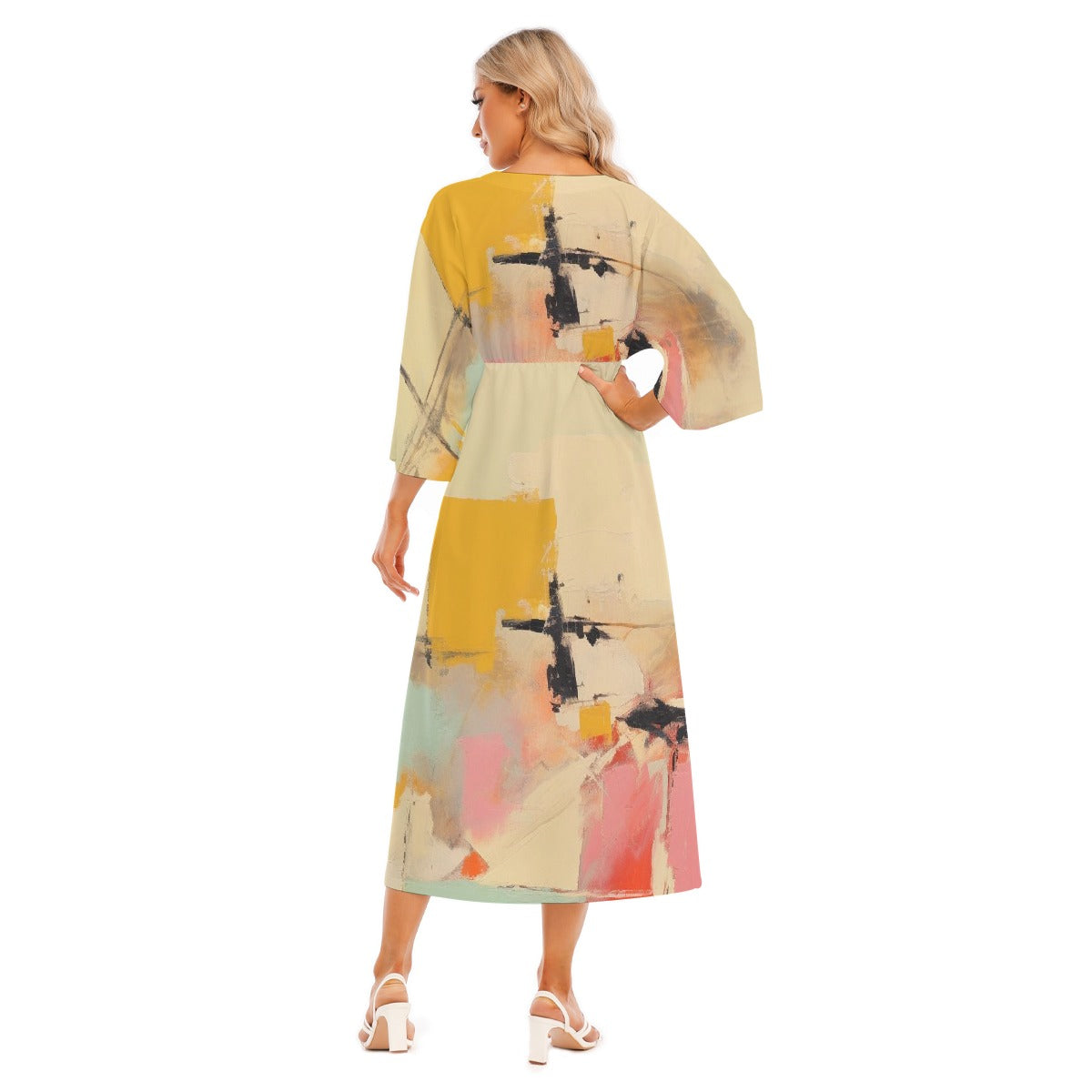 All-Over Print Women's Mid-Sleeve Long Dress