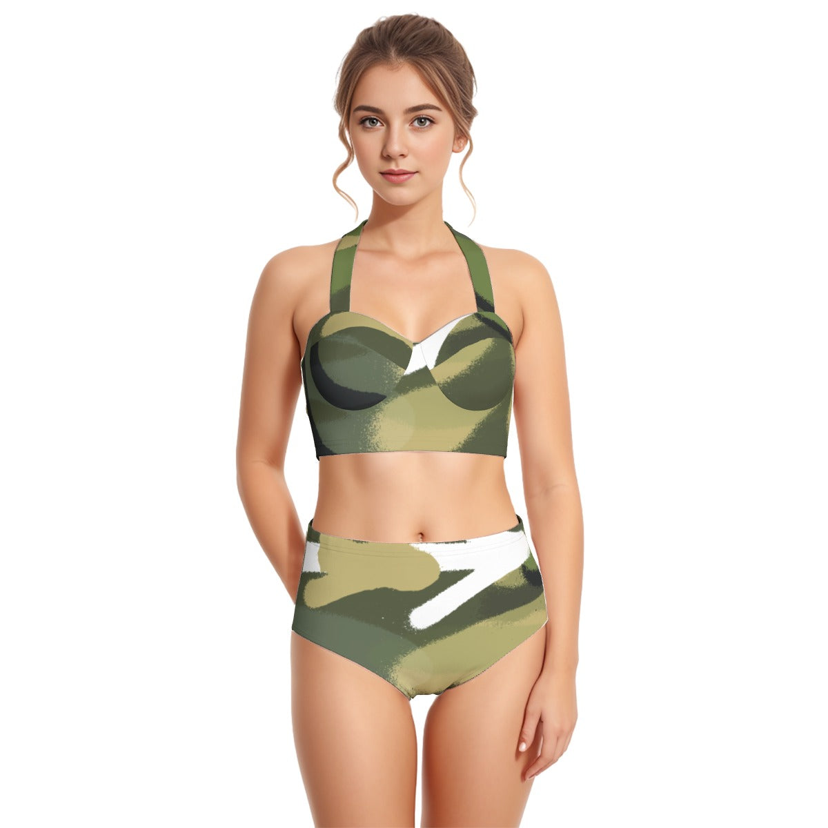 All-Over Print Women's Swimsuit Set With Halter