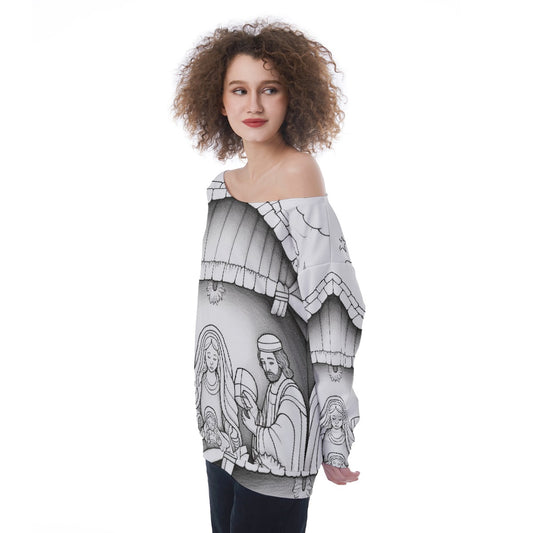 All-Over Print Oversized Women's Off-Shoulder Sweatshirt