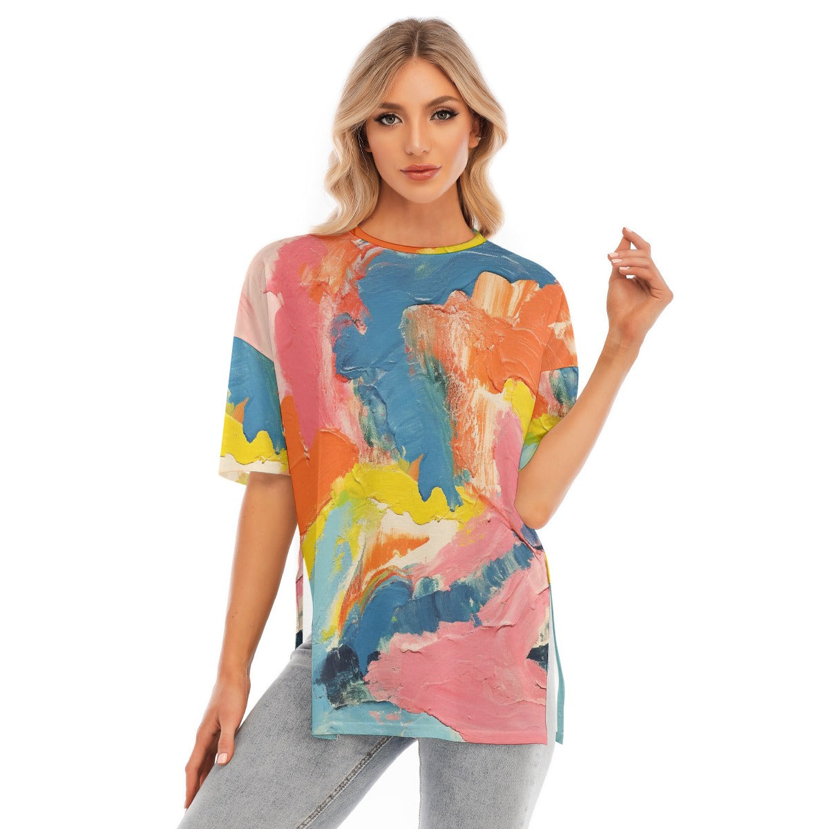 All-Over Print Women's Short Sleeves T-shirt With Hem Split