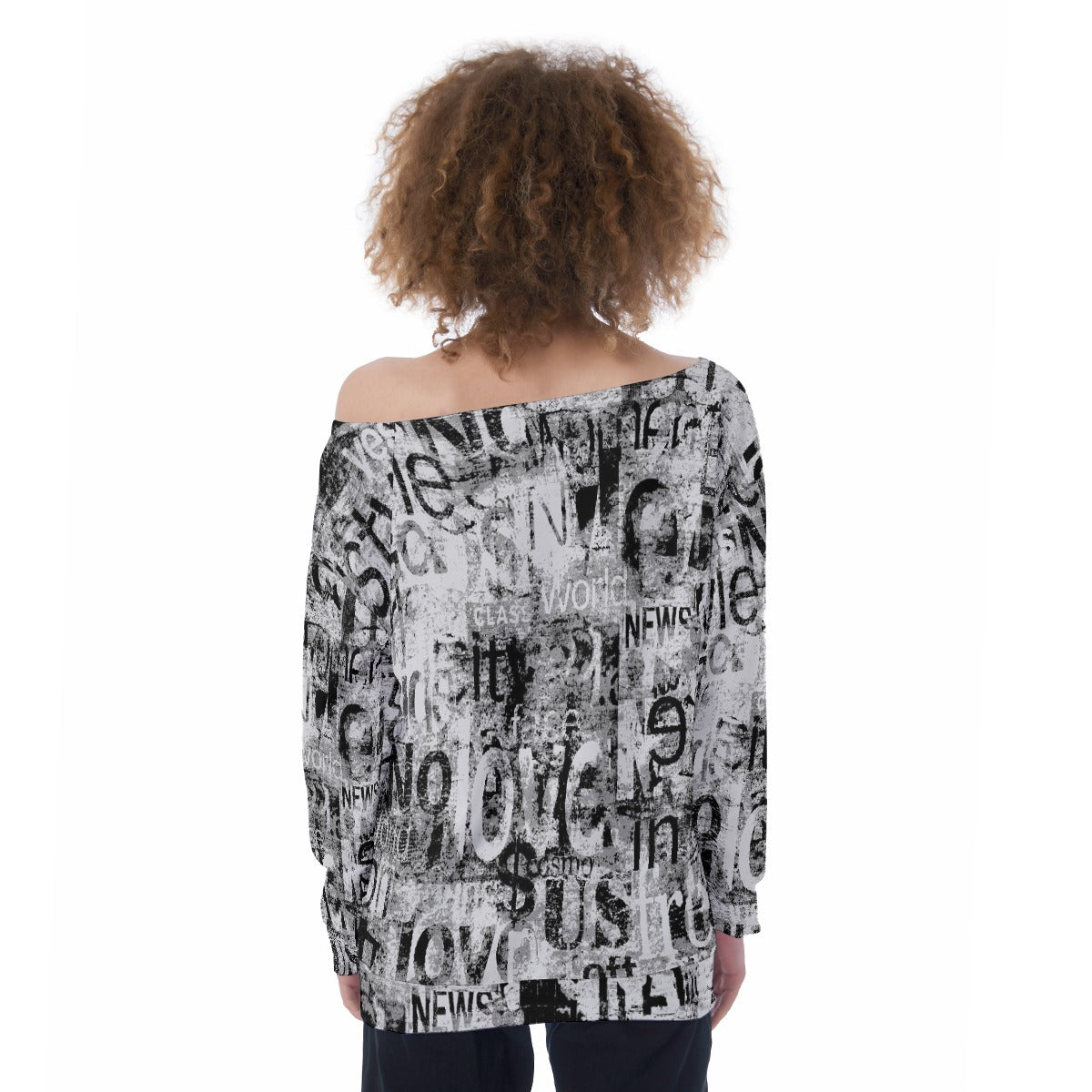 All-Over Print Oversized Women's Off-Shoulder Sweatshirt