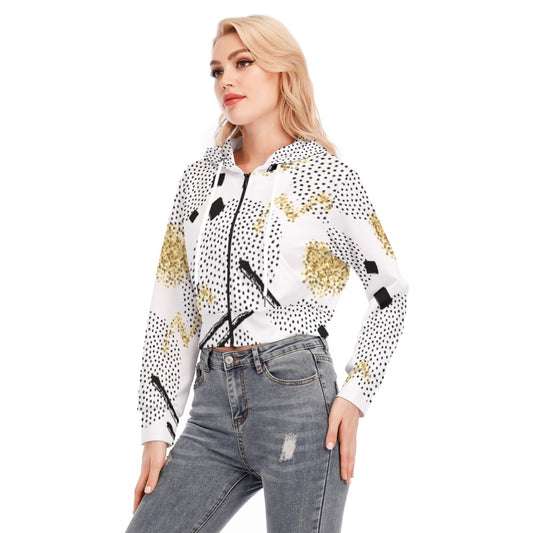 All-Over Print Women's Crop Top Hoodie With Zipper Closure