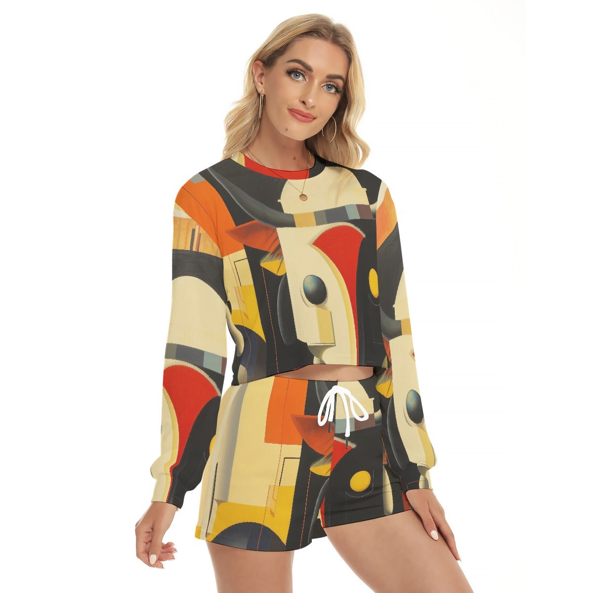 All-Over Print Women's Short Sweatshirt And Pants Suit
