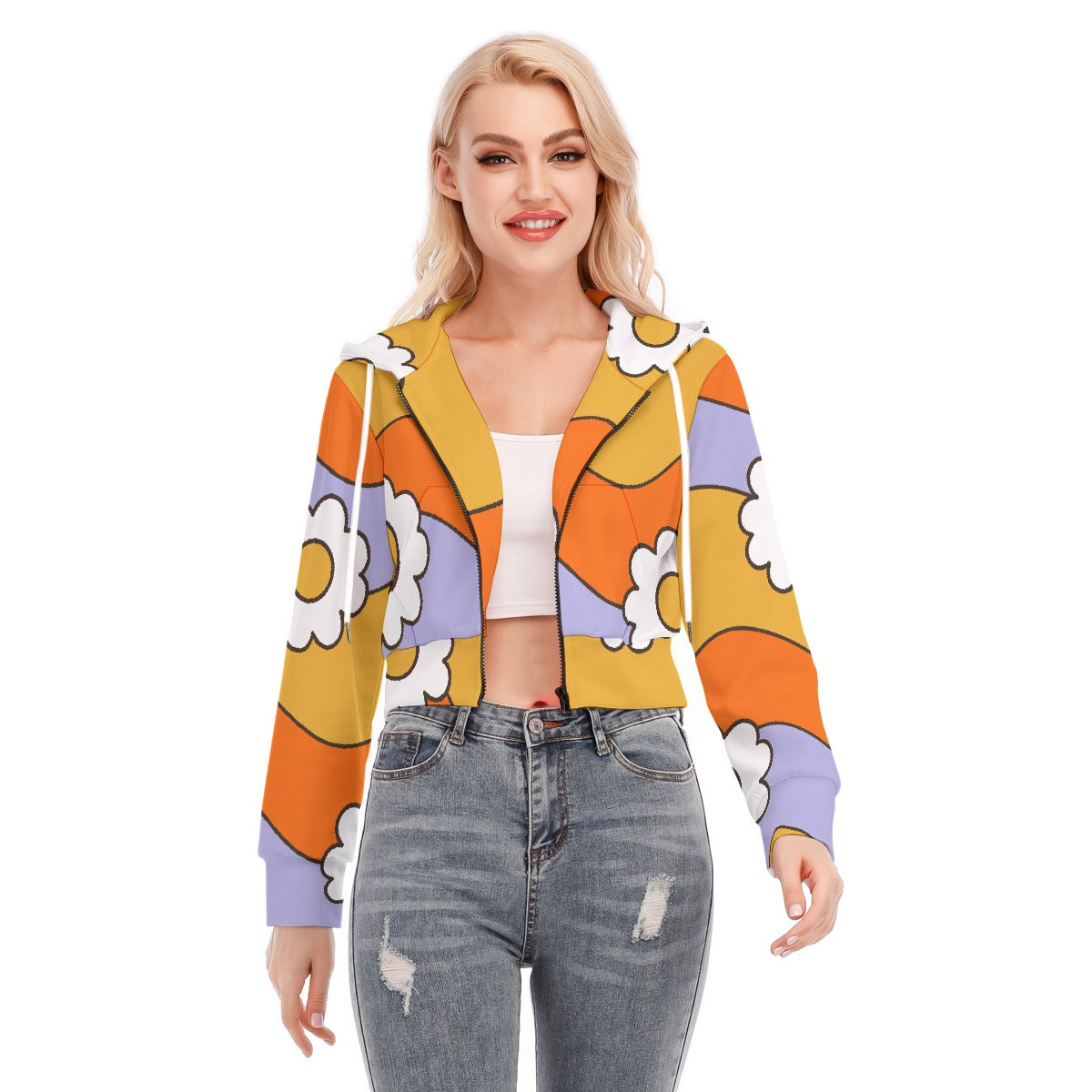 All-Over Print Women's Crop Top Hoodie With Zipper Closure