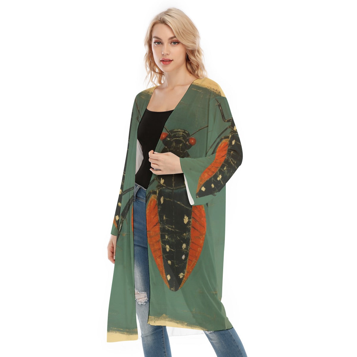 All- Over Print Women's Long Sleeve Mesh Cardigan