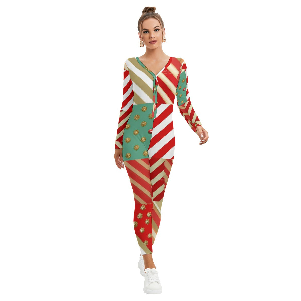 All-Over Print Women's Plunging Neck Jumpsuit
