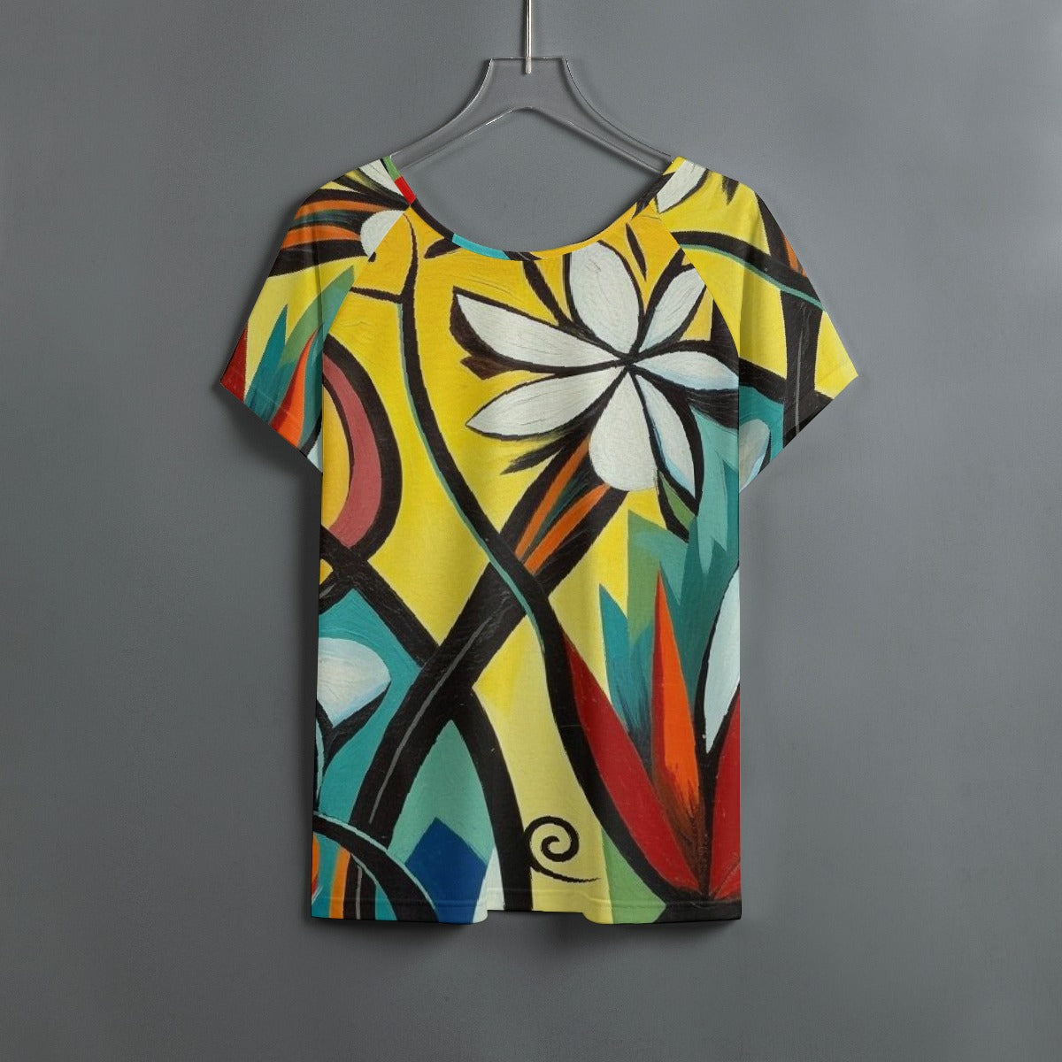 All-Over Print Women's Round Neck T-shirt With Raglan Sleeve