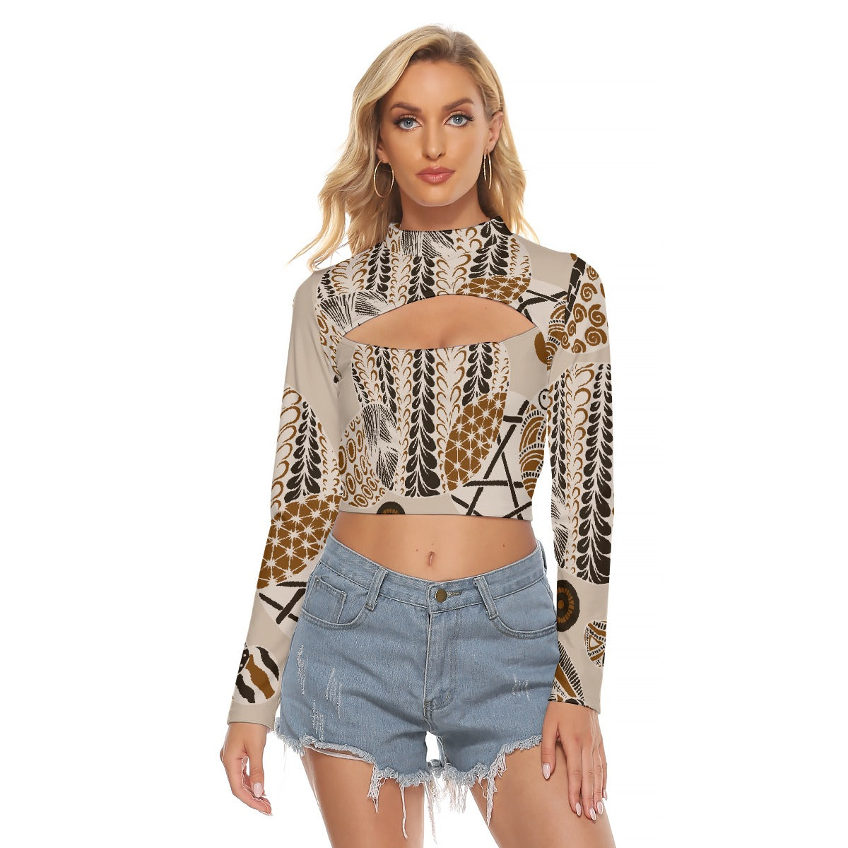 All-Over Print Women's Hollow Chest Keyhole Tight Crop Top