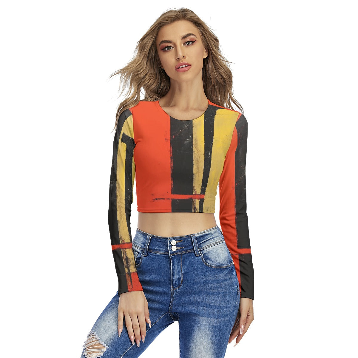 All-Over Print Women's Round Neck Crop Top T-Shirt